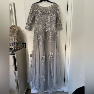 Silver Beaded Lace Tulle A-Line Gown La Femme